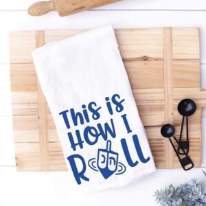 Funny Jewish Holiday Kitchen Towel, This is How I Roll, Dreidel Pun Hanukkah Jewish Holiday Gift for Housewarming or Hostess, Handmade Dish Towel (This is How I Roll)