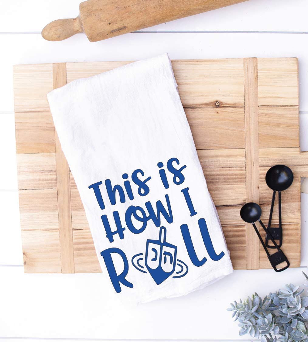 Funny Jewish Holiday Kitchen Towel, This is How I Roll, Dreidel Pun Hanukkah Jewish Holiday Gift for Housewarming or Hostess, Handmade Dish Towel (This is How I Roll)