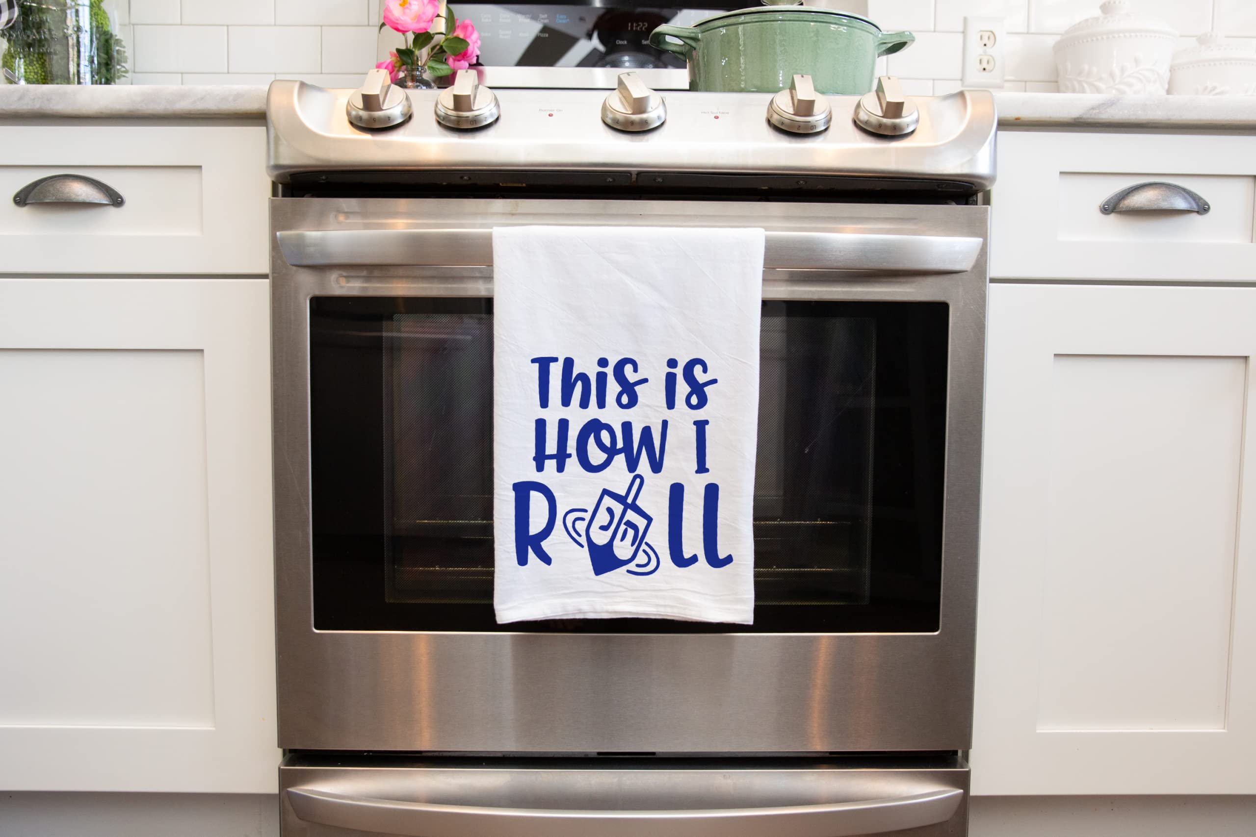 Funny Jewish Holiday Kitchen Towel, This is How I Roll, Dreidel Pun Hanukkah Jewish Holiday Gift for Housewarming or Hostess, Handmade Dish Towel (This is How I Roll)