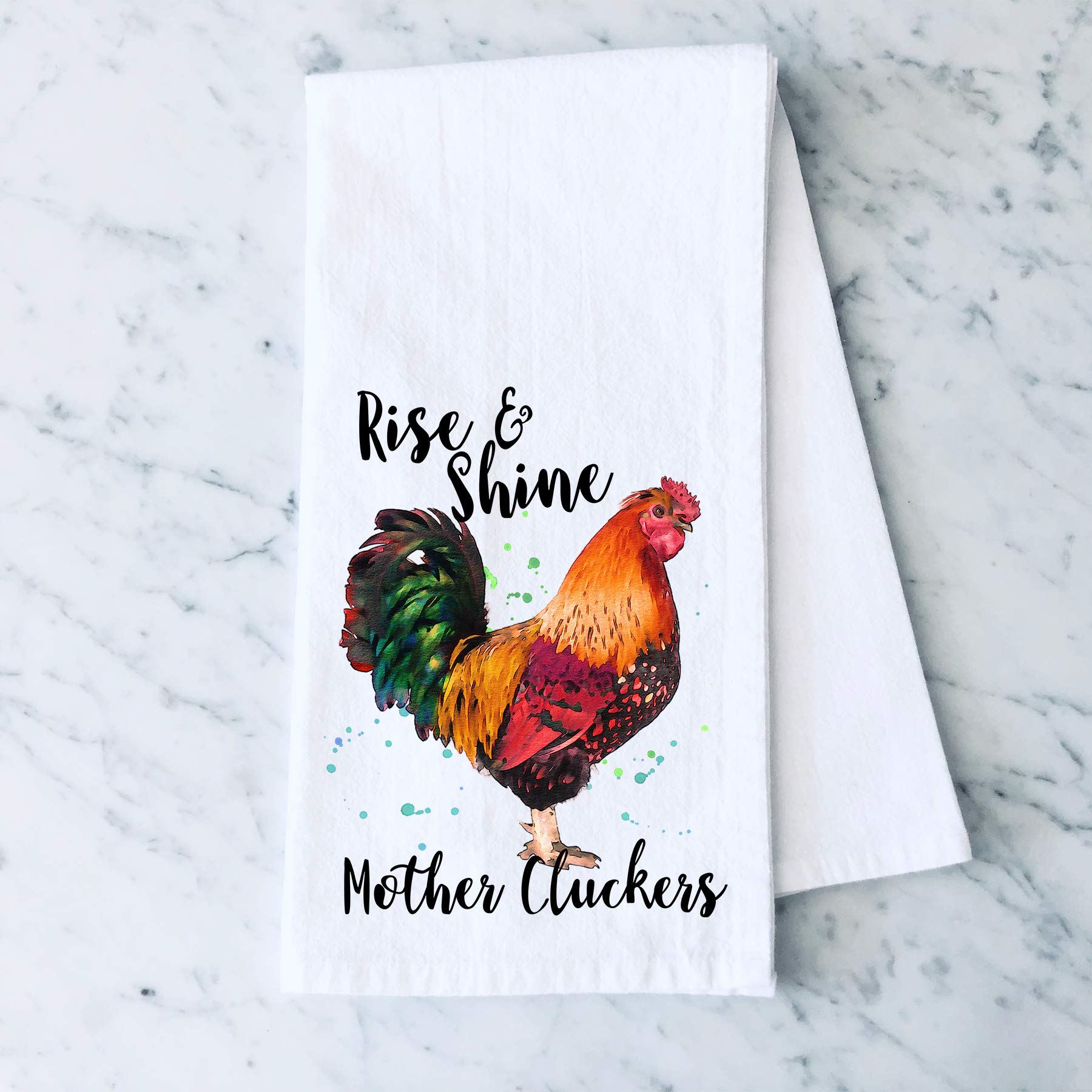 Rise and Shine Mother Cluckers Funny Chicken Rooster Farm Flour Sack Cotton Tea Towel Kitchen Linen