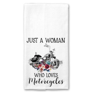 just a woman who loves motorcycles microfiber kitchen towel gift for rider