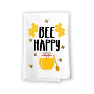 honey dew gifts funny kitchen towels, bee happy flour sack towel, 27 inch by 27 inch, 100% cotton, highly absorbent, multi-purpose kitchen dish towel