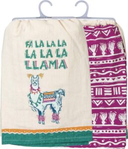 primitives by kathy christmas boho dish towel set, fa la llama