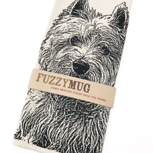 Westie, West Highland Terrier Tea Towel in Black - Hand Printed Flour Sack Tea Towel, Dish Towel, Kitchen Towel