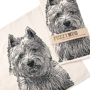 Westie, West Highland Terrier Tea Towel in Black - Hand Printed Flour Sack Tea Towel, Dish Towel, Kitchen Towel