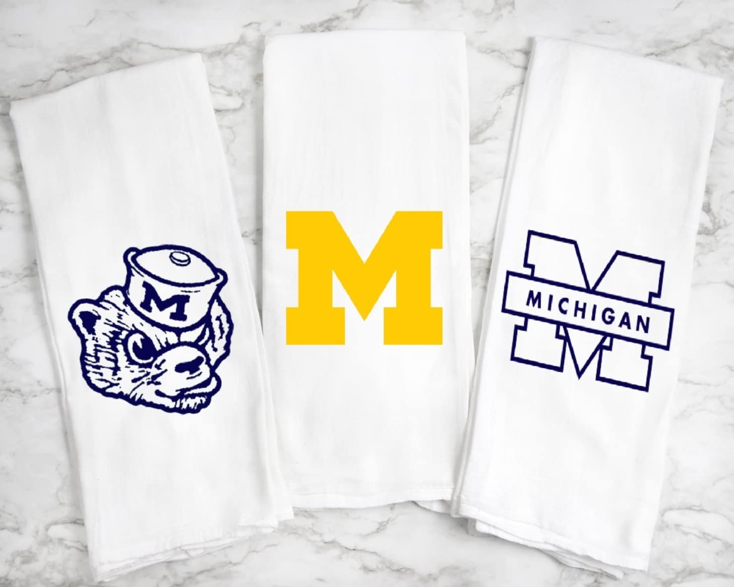 Makinit Gifts Flour Sack Towel Michigan 3 Piece Tea Towel Set 27" x 27" Trifolded 100% Cotton Highly Absorbent Kitchen Dish Towel
