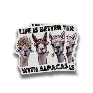 two life is better with alpacas stickers, cute alpaca vinyl sticker, life is better with alpacas sticker for car or laptop