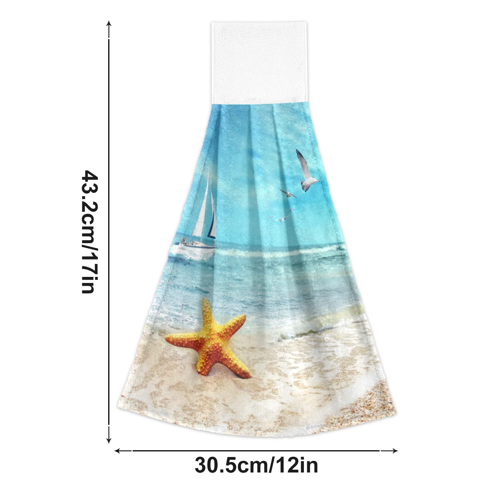 Kigai Sea Beach Starfish Kitchen Hanging Towels Set of 2, Absorbent Hand Tie Towels Tea Bar Dishcloths Dry Towels for Kitchen Bathroom Home Decor, 12 x 17 Inch