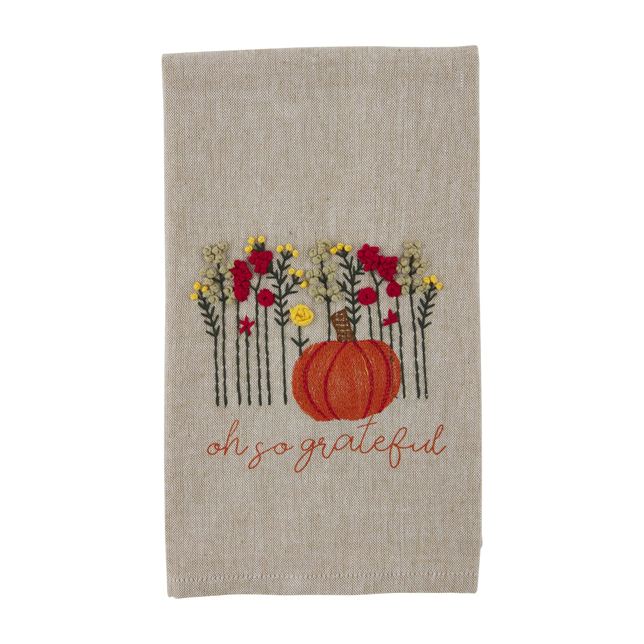 Mud Pie French Knot Towel, Grateful 10.50" x 7.00"