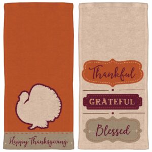 stephanie imports set of 2 thanksgiving themed cotton kitchen dish towels 15.75” x 23”