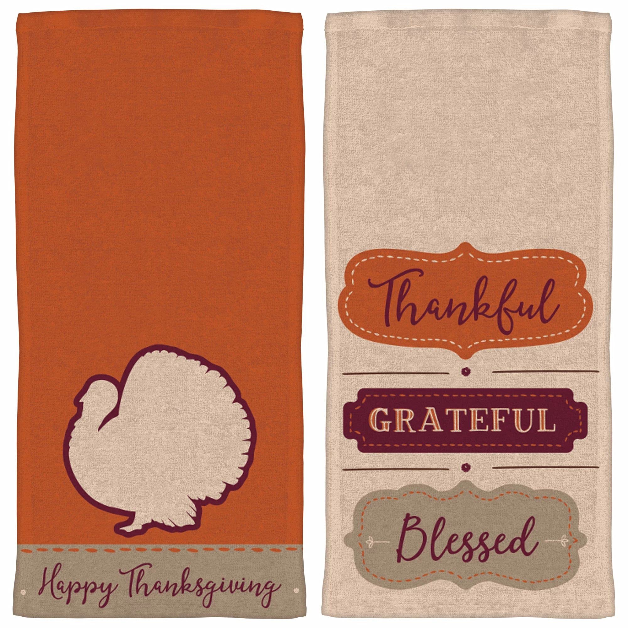 Stephanie Imports Set of 2 Thanksgiving Themed Cotton Kitchen Dish Towels 15.75” X 23”