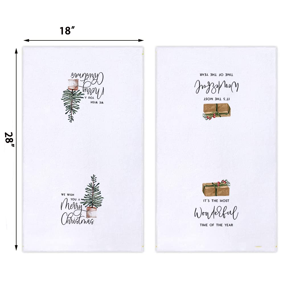 Merry Christmas Wonderful Time of The Year Kitchen Dish Towels, 18 x 28 Inch Winter Xmas Farmhouse Holiday Tea Towels for Cooking Baking Set of 2