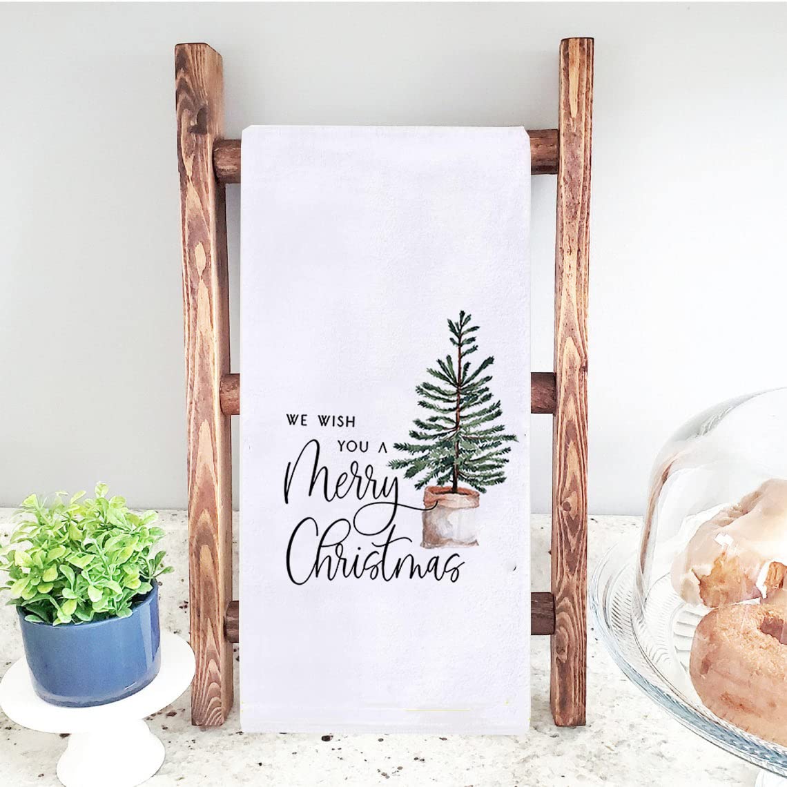 Merry Christmas Wonderful Time of The Year Kitchen Dish Towels, 18 x 28 Inch Winter Xmas Farmhouse Holiday Tea Towels for Cooking Baking Set of 2