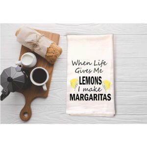 When Life give me Lemons i Make Margaritas - Dish Towel Kitchen Tea Towel Funny Saying Humorous Flour Sack Towels Great Housewarming Gift 28 inch by 28 inch, 100% Cotton, Multi-Purpose Towel