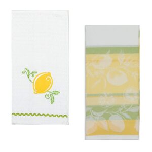 loving home classic cotton flat waffle weave lemon with blossom yellow striped dishtowel set of 2 tea towels