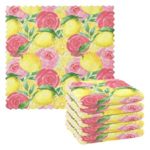 boccsty yellow lemons pink roses kitchen towels 6 pcs summer fruit floral hand bath towel dish towels tea bar towels for bathroom farmhouse housewarming tabletop home