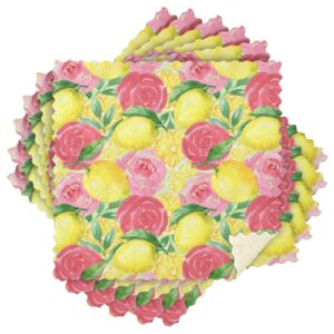 Boccsty Yellow Lemons Pink Roses Kitchen Towels 6 PCS Summer Fruit Floral Hand Bath Towel Dish Towels Tea Bar Towels for Bathroom Farmhouse Housewarming Tabletop Home