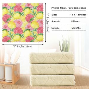 Boccsty Yellow Lemons Pink Roses Kitchen Towels 6 PCS Summer Fruit Floral Hand Bath Towel Dish Towels Tea Bar Towels for Bathroom Farmhouse Housewarming Tabletop Home