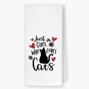qodung just a girl who loves cats soft absorbent kitchen towels dishcloths 16x24 inch,funny cat decorative absorbent drying cloth hand towels tea towels for bathroom kitchen,cat lovers girls gifts
