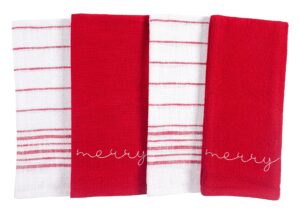 kaf home embroidered holiday kitchen towels - set of 4-100% cotton, enzyme washed slub, 18" x 28" (merry)