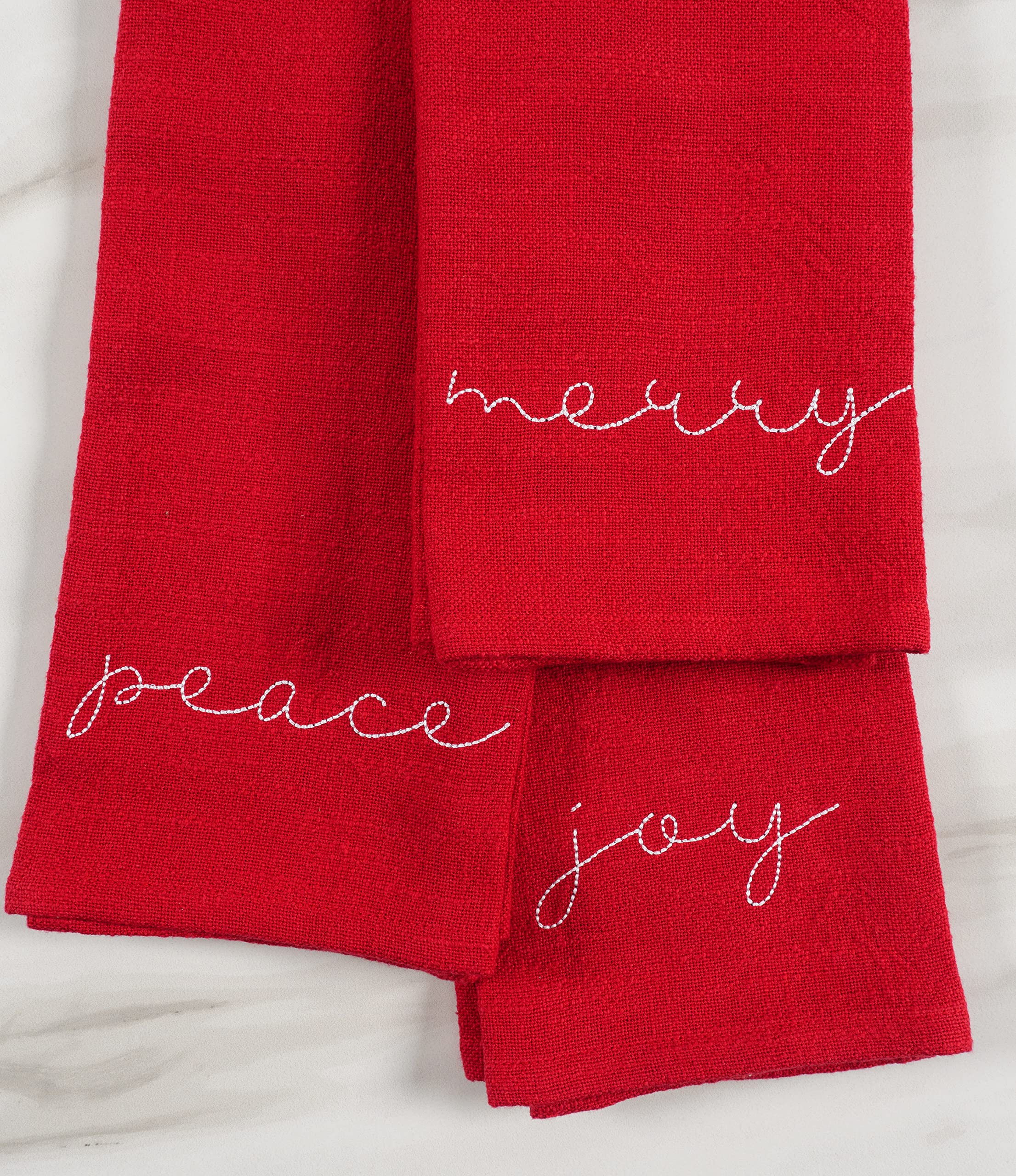 KAF Home Embroidered Holiday Kitchen Towels - Set of 4-100% Cotton, Enzyme Washed Slub, 18" x 28" (Merry)