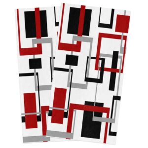 dome-space dish washing towels absorbent kitchen towels dishcloths sets modern red abstract black grey geometric texture lint free cleaning cloths 2 pack for dining room cafe (28x18 inch)