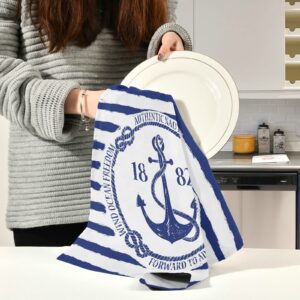 ALAZA Nautical Anchor Striped Blue Ocean Kitchen Towels Dish Bar Tea Towel Dishcloths 1 Pack Super Absorbent Soft 18 x 28 inches