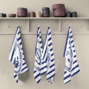 ALAZA Nautical Anchor Striped Blue Ocean Kitchen Towels Dish Bar Tea Towel Dishcloths 1 Pack Super Absorbent Soft 18 x 28 inches