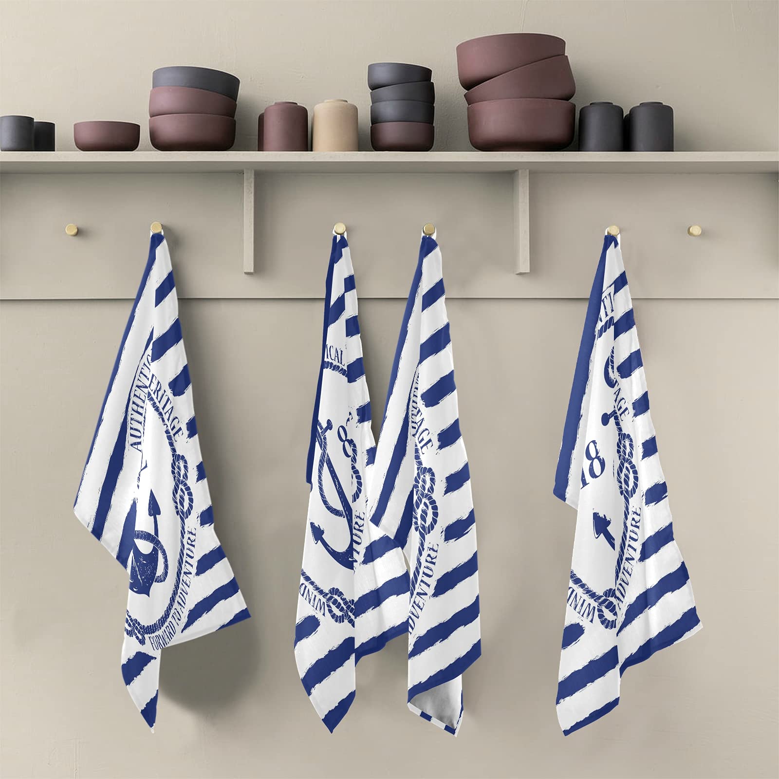 ALAZA Nautical Anchor Striped Blue Ocean Kitchen Towels Dish Bar Tea Towel Dishcloths 1 Pack Super Absorbent Soft 18 x 28 inches