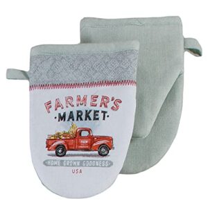 Kay Dee Designs Farm Market 4 Piece Red Truck Kitchen Linen Bundle, 2 Towels and 2 Grabber Mitts