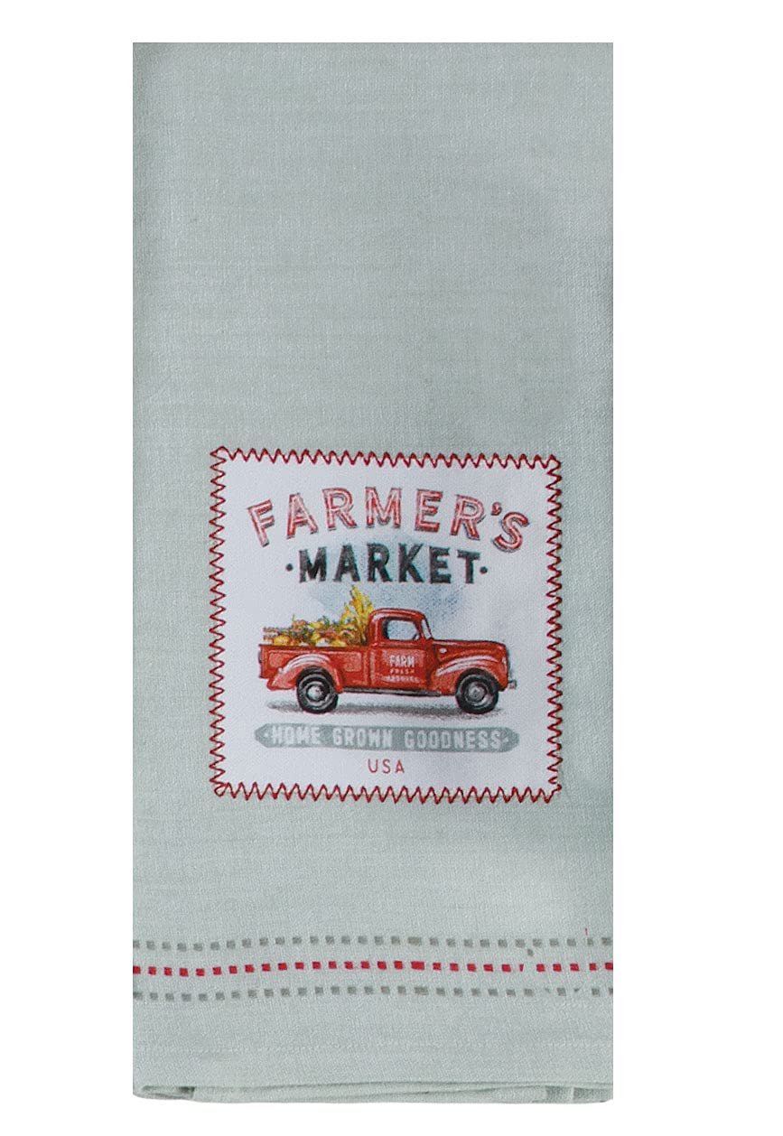 Kay Dee Designs Farm Market 4 Piece Red Truck Kitchen Linen Bundle, 2 Towels and 2 Grabber Mitts