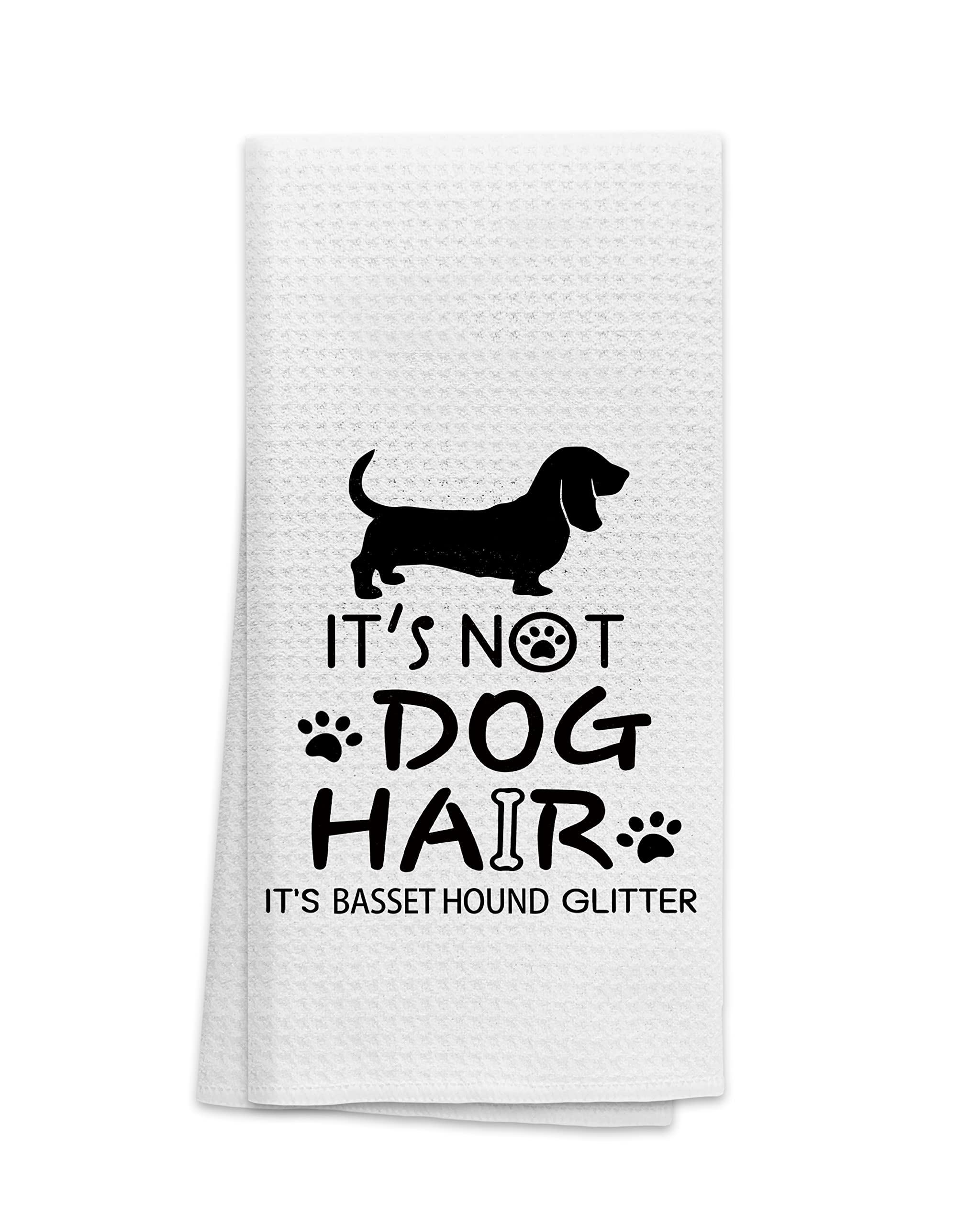 OHSUL It’s Not Dog Hair It’s Basset Hound Glitter Absorbent Kitchen Towels Dish Towels Dish Cloth,Funny Dog Hand Towels Tea Towel for Bathroom Kitchen Decor,Dog Lovers Gifts