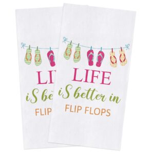 kitchen dish towels 2 pack-super absorbent soft microfiber,life is better in flip flops colorful slippers cleaning dishcloth hand towels tea towels for kitchen bathroom bar