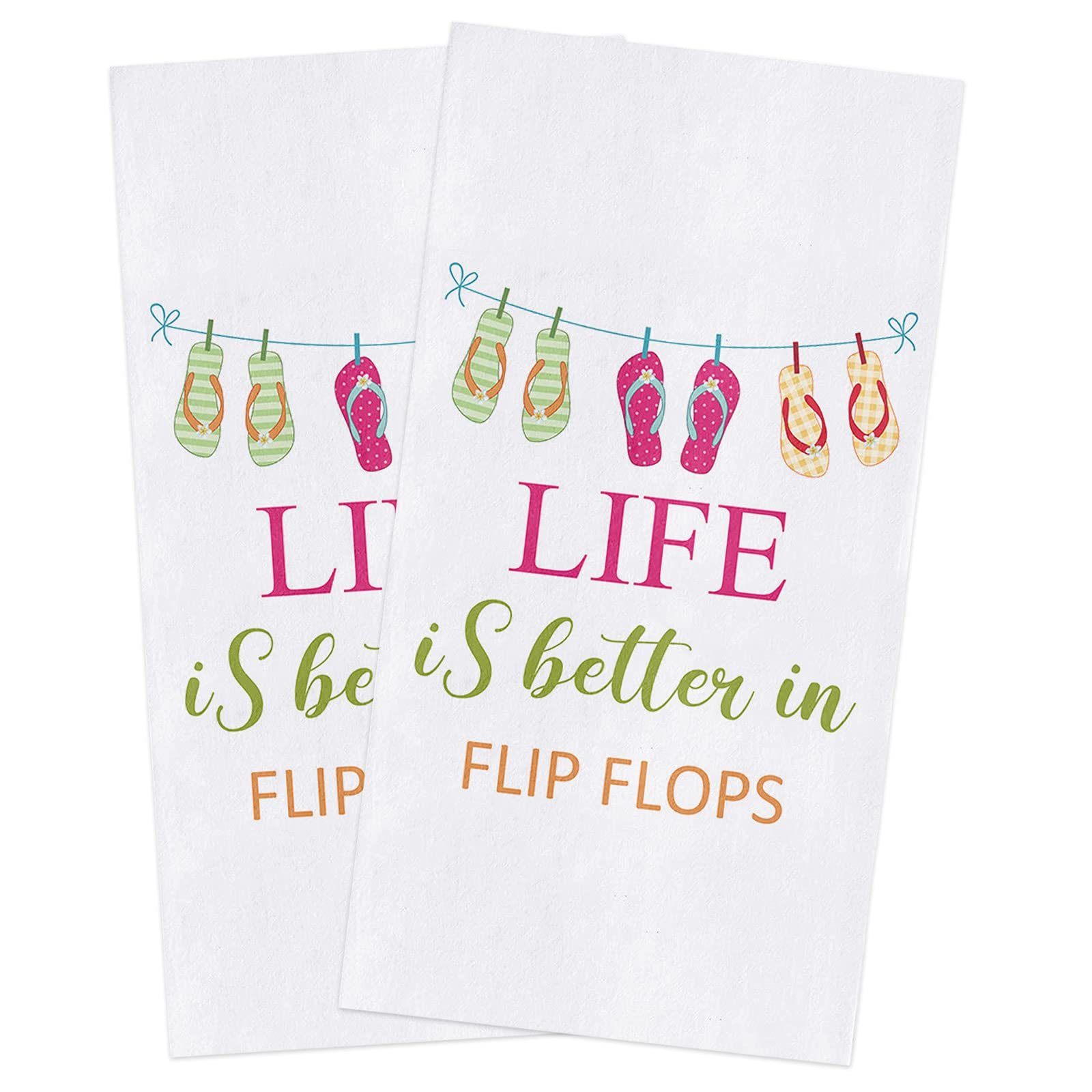 Kitchen Dish Towels 2 Pack-Super Absorbent Soft Microfiber,Life is Better in Flip Flops Colorful Slippers Cleaning Dishcloth Hand Towels Tea Towels for Kitchen Bathroom Bar