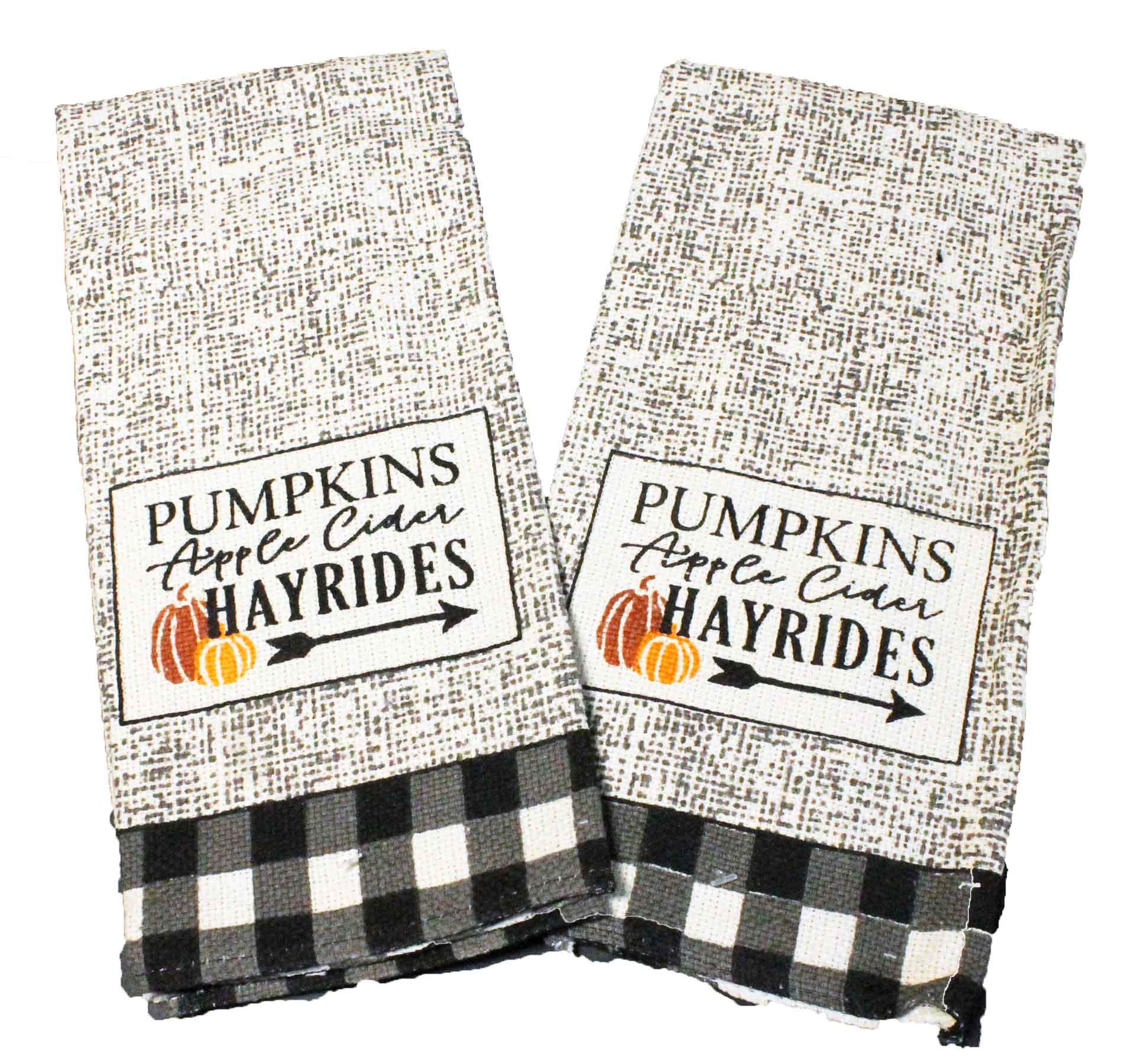 4 pc Fall Kitchen Set w/Kitchen Towels, Oven Mitt, Pot Holder - Buffalo Plaid Kitchen Set Pumpkin, Apple Cider, Hayrides Fall Kitchen Decor Set - Comes in an Organza Bag so It's Ready for Giving