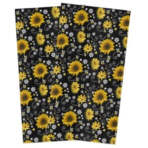 meet 1998 floral sunflower bee kitchen towels, set of 2 hand drying towel, soft absorbent multipurpose cloth tea towels for cooking baking, yellow black washable dish towels cloth 18x28 inch