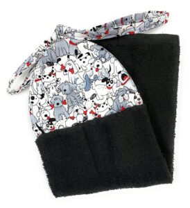 gift for puppies dogs puppy lovers grey gray black with red ties on stays put black kitchen bathroom hanging loop hand dish towel