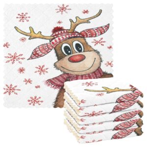 vigtro winter christmas deer kitchen towels super absorbent, red snowflake premium dish cloths towels,washable fast drying dish rags reusable cleaning cloth 11x11 6 pack