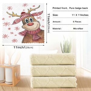 VIGTRO Winter Christmas Deer Kitchen Towels Super Absorbent, Red Snowflake Premium Dish Cloths Towels,Washable Fast Drying Dish Rags Reusable Cleaning Cloth 11x11 6 Pack