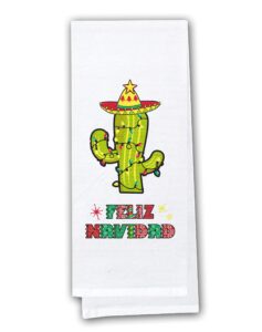 sonoran souvenirs feliz navidad cactus with a sombrero hat novelty tea towel dish cloth (15" x 25") absorbent washing drying dishtowels for holiday christmas kitchen decor