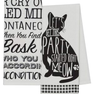 4 Cat Themed Decorative Cotton Kitchen Towels (Includes One with Sayings) | Black and White Towel Set for Dish and Hand Drying