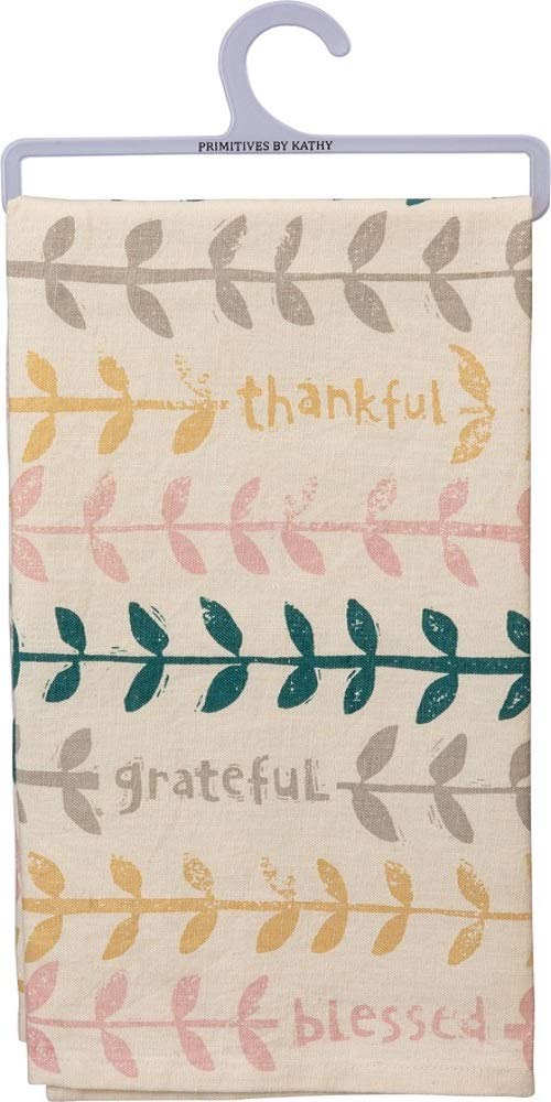Primitives by Kathy Thankful Grateful Blessed Kitchen Towel