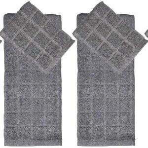 Set of 8, 100% Cotton Grey Window Panel Terry Kitchen Towel - 4 Kitchen Towels Size: 15 x 25 inch and 4 Dishcloths Size: 12 x 12 inch, Ultra Absorbent, Maximum Softness and Machine Washable.