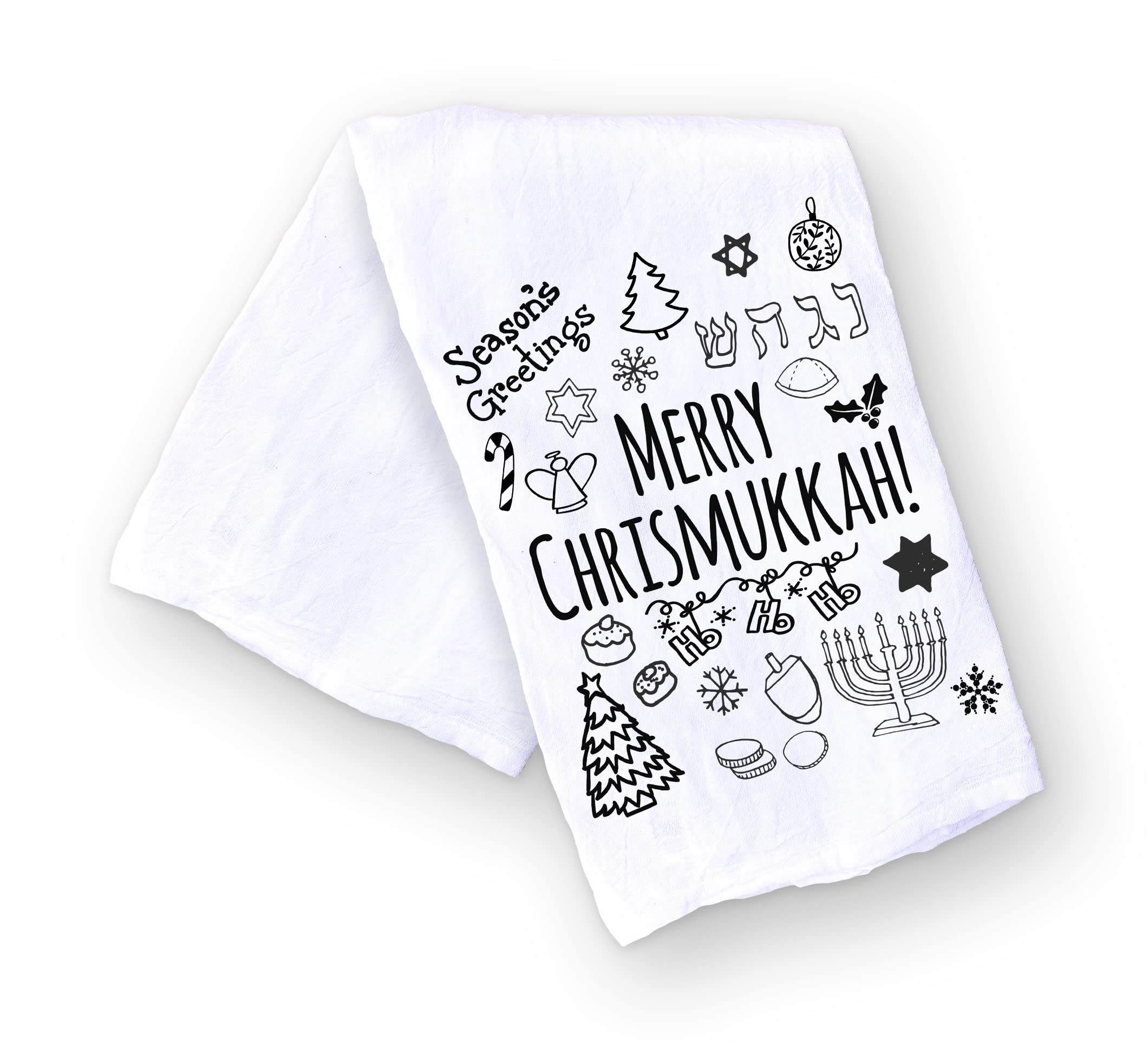 Funny Jewish Holiday Kitchen Towel, Hanukkah and Shabbat Jewish Holiday Gift for Housewarming or Hostess, Handmade Dish Towel (Chrismukkah)