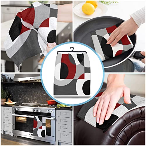 Artwork Store Kitchen Towels 2 Pack, Dark Red and Grey Geometric Circle Kitchen Dish Towels Soft Absorbent Cotton Drying Cloth,Tea Towels/Bar Towels/Hand Towels for Kitchen Bathroom