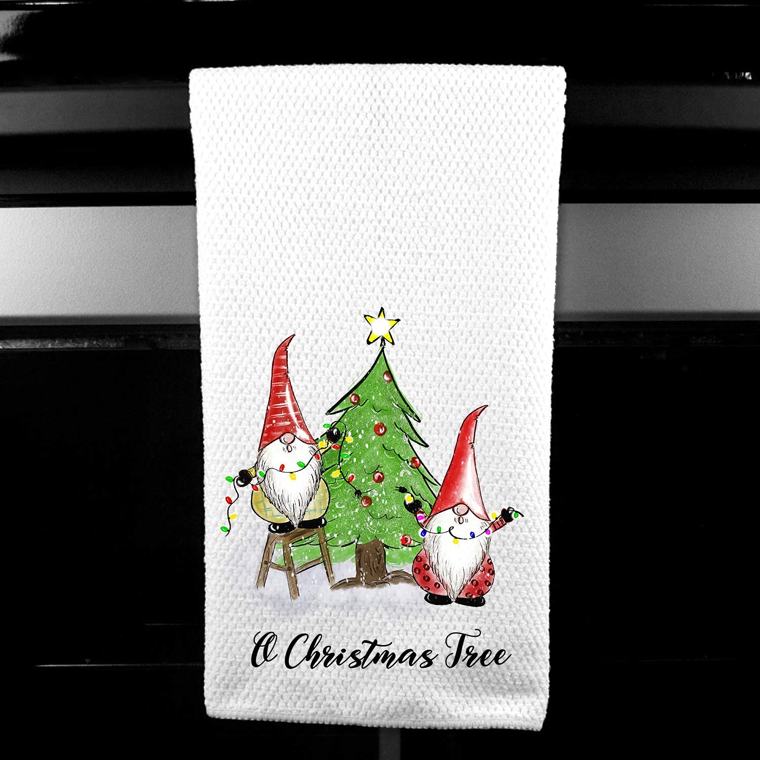 O Christmas Tree Gnomes, Gnome Microfiber Kitchen Towel Holiday Home Decor