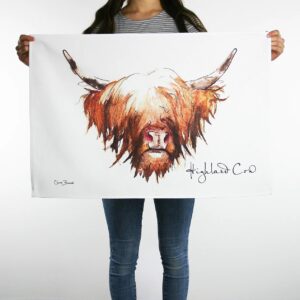 Clare Baird Creations Tea Towel in a Highland Cow Design