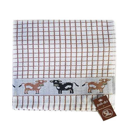 Samuel Lamont & Sons Poli Dri Tea Cotton Towel, Cows Brown