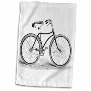 3D Rose Black and White Vintage Bicycle Pen and Ink Drawing Print-Old-Fashioned Cycler Cycling Bike Towel, 15" x 22", Multicolor