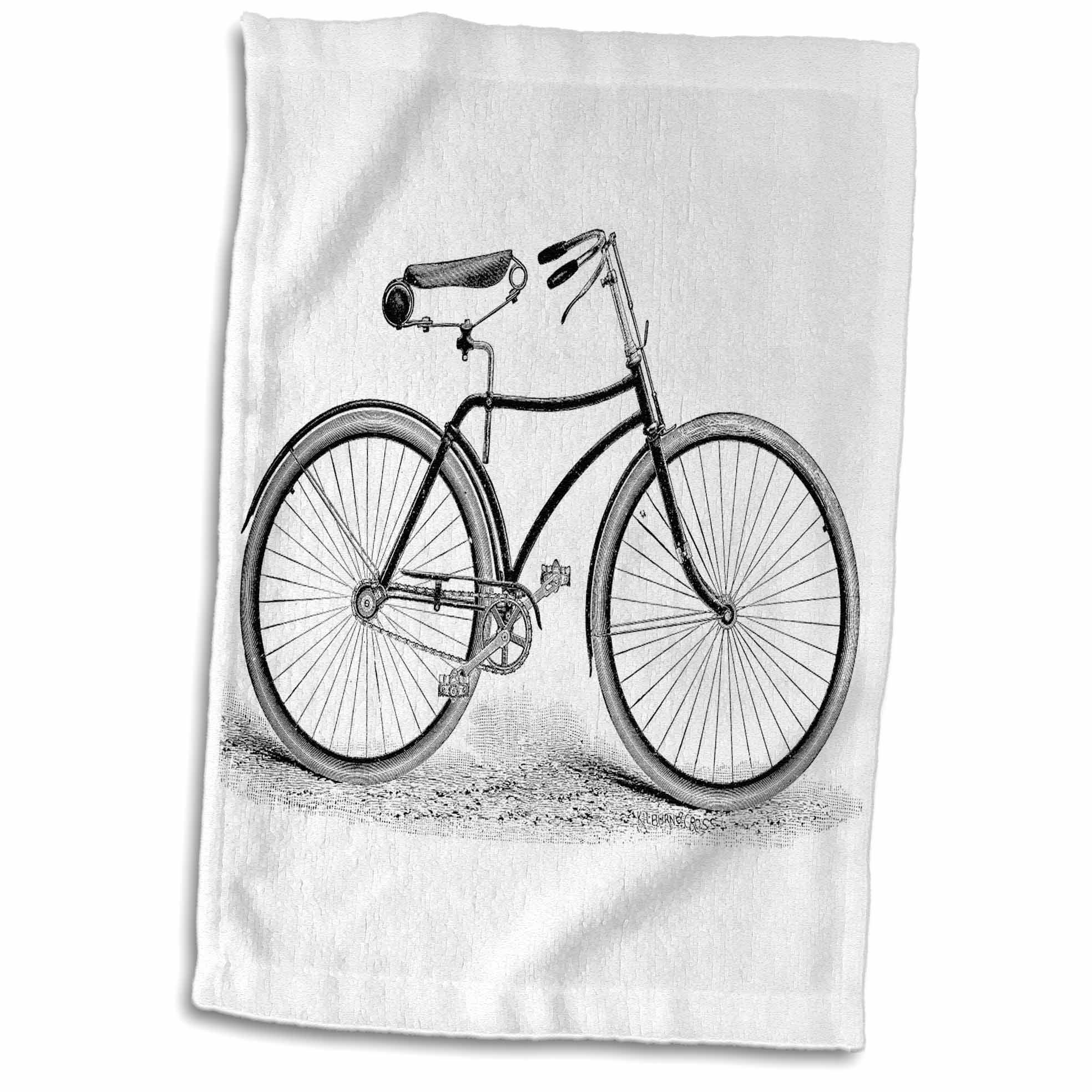 3D Rose Black and White Vintage Bicycle Pen and Ink Drawing Print-Old-Fashioned Cycler Cycling Bike Towel, 15" x 22", Multicolor